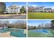 This collage shows a community featuring elegant homes, a pool, and a tennis court at 894 Stratford Run Dr, Fort Mill, SC 29708