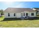 Well-maintained backyard with a patio area featuring modern outdoor seating and a lush green lawn at 1002 Christobal Ct, Indian Trail, NC 28079