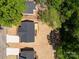 An aerial view featuring new home construction with a private deck and landscaping in progress at 112 Cleveland Ave, Albemarle, NC 28001