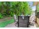A backyard patio with comfortable seating surrounded by lush greenery at 1161 Constitution Park Blvd, Rock Hill, SC 29732