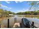Picturesque lake view from the dock showcasing the tranquil water, covered boat slip, and lush greenery at 1430 Mollys Backbone Rd, Catawba, NC 28609