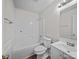 Clean bathroom featuring a shower-tub combo, toilet, and vanity with sink at 1762 Tate Rd, Rock Hill, SC 29732