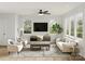 Bright living room featuring hardwood floors, large windows, ceiling fan, and comfortable seating at 2015 Sadler Woods Ln, Charlotte, NC 28214