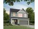 Two-story home featuring a gray exterior, black roof, two-car garage, and well-manicured lawn at 2019 Sadler Woods Ln, Charlotte, NC 28214