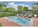 Inviting backyard pool surrounded by brick paving, lounge chairs, and manicured greenery at 2229 Kenmore Ave, Charlotte, NC 28204