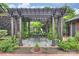 Backyard pergola features stone and brick patio, surrounding plants and greenery for privacy at 2229 Kenmore Ave, Charlotte, NC 28204
