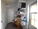 A storage room with vinyl flooring and shelving units for organized storage space at 234 Olin Loop, Olin, NC 28660