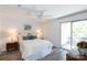 Bright main bedroom features a ceiling fan, a sliding glass door and neutral decor at 2504 Stradbrook Dr # B, Charlotte, NC 28210