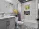 Well decorated bathroom featuring a tub, shower and grey vanity with ample lighting at 2701 N Sharon Amity Rd, Charlotte, NC 28205