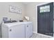 Efficient laundry room featuring a washer, dryer, and modern door for convenience at 315 N Kimmons St, Landis, NC 28088