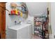 Functional laundry room features storage shelves and appliances for convenience at 32060A Flint Ridge Rd, Albemarle, NC 28001