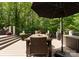 Inviting outdoor deck featuring a dining table, comfortable seating, and lush green surroundings at 7005 Camrose Crossing Ln, Matthews, NC 28104
