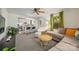 Inviting living room with stylish furniture, open to the modern kitchen with stainless steel appliances at 1114 Hartford Ave, Charlotte, NC 28209