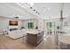 Open-concept living room featuring a fireplace, modern island, and dining area at 127 Holt Ln, Mooresville, NC 28117