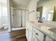 Stylish bathroom with a modern vanity, a glass enclosed shower, and sleek fixtures at 159 Hallman St, Cherryville, NC 28021