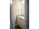 This powder room features a white vanity, granite countertop, and a chrome faucet at 206 N Kayla Dr, Salisbury, NC 28146