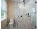 Modern bathroom featuring a luxurious glass shower with marble tile and sleek black fixtures at 3121 Suffolk Dr, Shelby, NC 28152