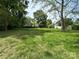 Lush green backyard featuring mature trees and an open space at 404 S Mulberry St, Cherryville, NC 28021