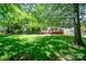 Lush backyard with green grass, mature trees, deck, patio, and screened porch, creating a serene outdoor space at 511 Pembroke Ln, Waxhaw, NC 28173