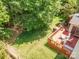 Aerial view of a backyard deck with outdoor seating and a neatly manicured lawn at 511 Pembroke Ln, Waxhaw, NC 28173