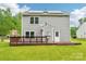 View of backyard and back exterior with deck, siding, solar panels, and well-kept lawn at 759 Victory Gallop Ave, Clover, SC 29710