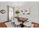Chic dining room with a dark wood table, white chairs, modern light fixture, and elegant wall paneling at 9217 Rock Water Ct, Waxhaw, NC 28173