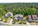 Scenic aerial shot of home showcasing lush landscaping, mature trees, and charming neighborhood setting at 16519 Flintrock Falls Ln, Charlotte, NC 28278