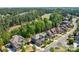 Serene neighborhood with mature trees, manicured lawns, and houses with backyard pools at 16519 Flintrock Falls Ln, Charlotte, NC 28278