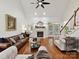 Spacious living room with fireplace, hardwood floors and ample seating at 3519 Weddington Oaks Dr, Matthews, NC 28104