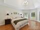 Spacious main bedroom with hardwood floors, tray ceiling, and natural light from multiple windows at 3519 Weddington Oaks Dr, Matthews, NC 28104
