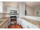Well-lit kitchen features stainless appliances and granite countertops with white cabinets at 3937 Arbor Ln # H, Charlotte, NC 28209