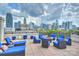 An expansive rooftop deck featuring stylish outdoor furniture and a cozy fire pit at 718 W Trade St # 708, Charlotte, NC 28202