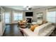 Open concept living room with modern decor, fireplace, and hardwood floors at 9860 Darby Creek Nw Ave, Concord, NC 28027