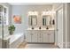 Bright bathroom featuring double vanities, a soaking tub, and modern fixtures at 1405 Ridge Haven Rd, Waxhaw, NC 28173