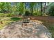 This backyard firepit includes stone seating and gravel base at 15744 Berryfield St, Huntersville, NC 28078
