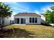 Charming backyard featuring a well-kept lawn, patio, and sliding glass doors, ideal for indoor-outdoor living at 3040 Azalea Dr, Indian Land, SC 29707