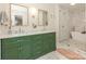 Bathroom with a double sink vanity, marble floors, and glass shower door at 3232 Johnny Cake Ln, Charlotte, NC 28226