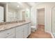 Bathroom with granite countertop vanity, white cabinets, and a walk-in shower at 3340 Burberry Dr, Gastonia, NC 28052