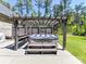 Backyard hot tub featuring a wooden pergola, surrounding privacy fence, and ample seating at 5933 Legacy Ln, Kannapolis, NC 28081