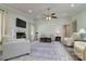 Spacious living room with fireplace, comfortable seating, and soft lighting, perfect for relaxation at 7018 Huntsmaster Dr, Charlotte, NC 28277