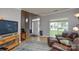 Comfortable living room with hardwood floors, large windows, and a cozy seating area at 9713 Autumn Applause Dr, Charlotte, NC 28277