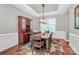Elegant dining room with hardwood floors, a stylish light fixture, and a built-in buffet at 1105 Hoyle Ln, Waxhaw, NC 28173