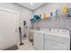Functional laundry room with modern washer, dryer, storage shelf, and convenient access to the exterior at 247 Timberland Loop, Mooresville, NC 28115