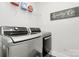 Modern laundry room featuring front-loading LG washer and dryer with wire shelving and decor at 2520 Ensemble Ct, Charlotte, NC 28262
