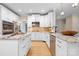 Gourmet kitchen showcasing white cabinetry, granite countertops, stainless steel appliances, and stylish backsplash at 2710 Providence Spring Ln, Charlotte, NC 28270