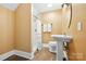 Cozy bathroom featuring a pedestal sink, toilet, and walk-in shower at 29268 Pennington Rd, Albemarle, NC 28001