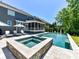 Gorgeous backyard pool and spa area with beautiful landscaping, outdoor seating and screened in porch at 3057 Drummond Ave, Indian Land, SC 29707