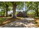 View of a single-story house, a detached carport, a parked car in the driveway, a fenced backyard and mature trees at 3919 Sarah Dr # 14, Charlotte, NC 28217