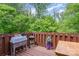 Back deck with grill and accessories in an outdoor setting with lush foliage and a view at 513 Lex Dr, Charlotte, NC 28262