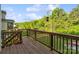 Wooden back deck overlooking the backyard and surrounding trees, with a bird feeder at 5301 Meadowcroft Way, Fort Mill, SC 29708
